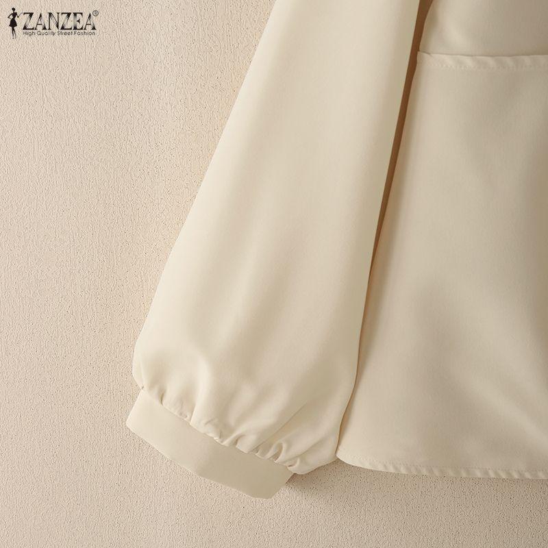 ZANZEA Bluză lejeră cu mânecă lungă, cu guler în picioare, pentru femei