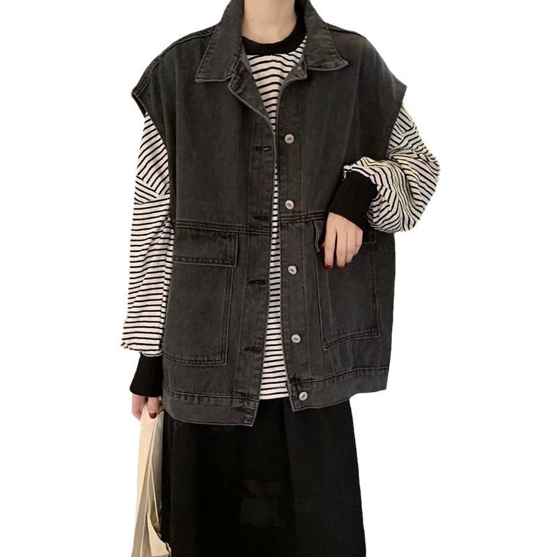 Women's Trendy Frayed Denim Jacket - Retro Loose-Fit Vest for Spring/Autumn 2024