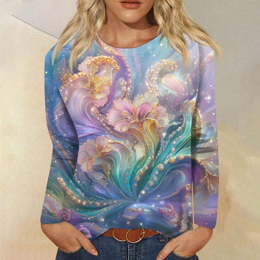 Women's Fashion Casual Long Sleeve Print Round Neck Top