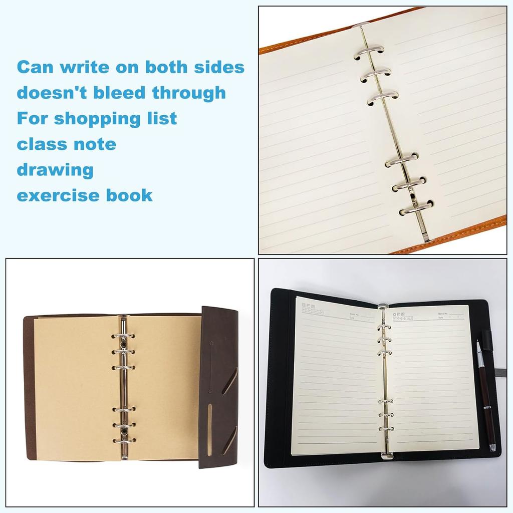 PATIKIL A7 Refill Paper, Unlined Blank Kraft Paper Refillable Paper 6 Hole Filler erts Loose Leaf Paper for 6 Ring Binder, 80 Sheets/160 Pages, Beige