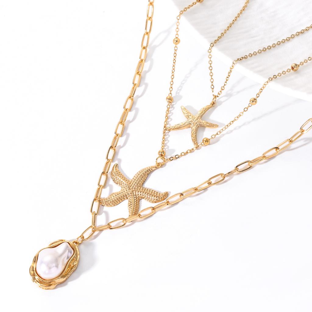 Hot Sale Ocean Vacation Style Starfish Pendant Special Shaped Pearl Necklace Internet Celebrity Street Shot Stacked Item