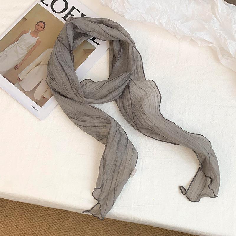 Silk Scarf High-end Sense Thin and Narrow Long Scarf Versatile Literary and Retro Scarf Thin Scarf Headscarf Headband Tied Hair Streamer