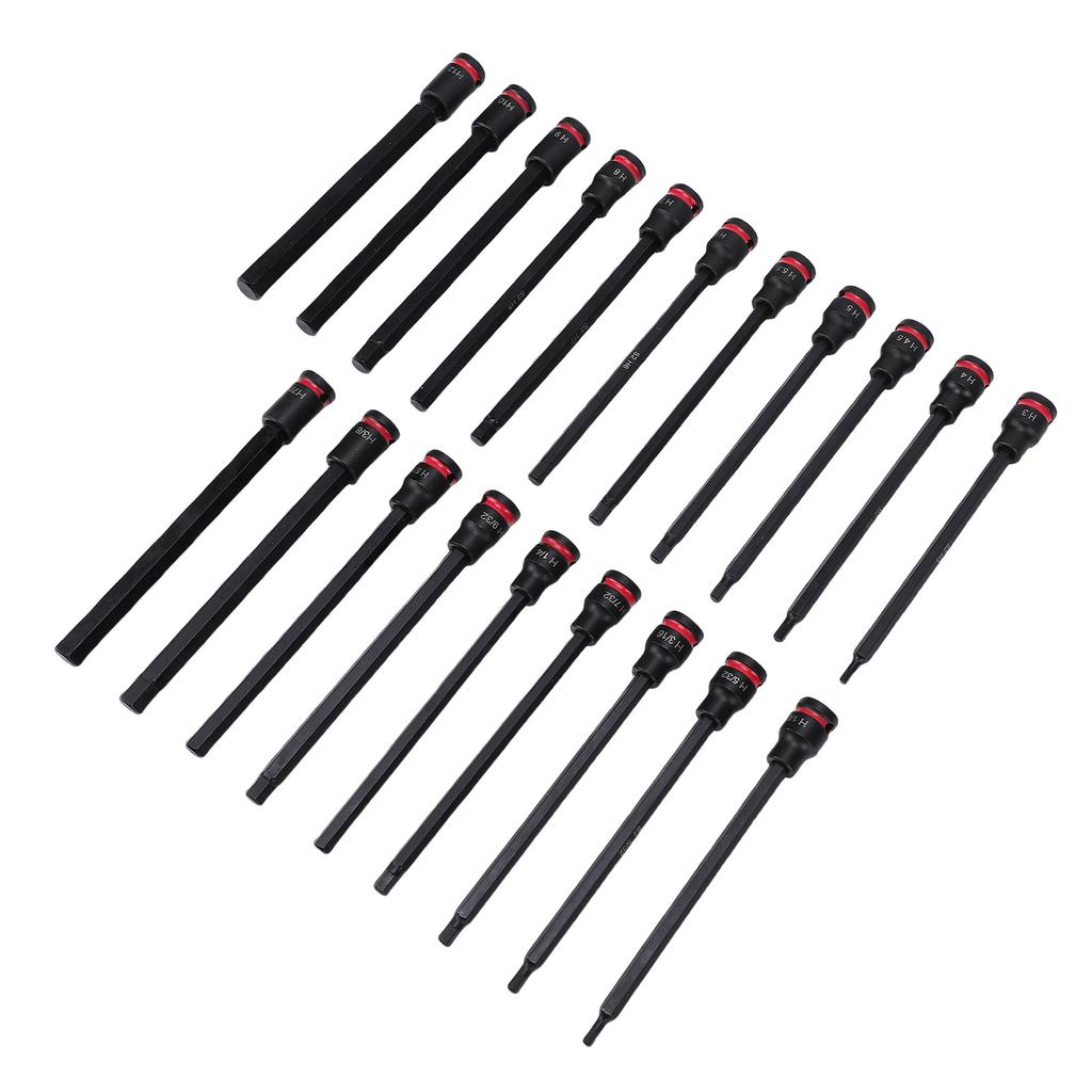 20 Stück 3/8 Zoll Antrieb Langes Schlagschrauber-Sechskant-Steckschlüssel-Set S2-Legierungsstahl SAE und Metrisch Langes Schlagschrauber-Bohrer-Steckschlüssel