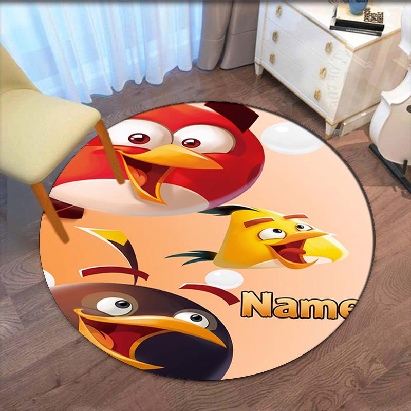 Custom Name Angry Birds Printed Round Rug Carpet Chair Rug Area Rug Entryway Doormats,for Office Chair Living Room Bedroom Kitchen Room.