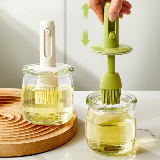 Glass Oil Bottle Silicone Brush Integrated Oil Pot Vinegar Jar Easy-Fill Wide Mouth Oil Dispenser for Barbecue Frying Baking Cooking