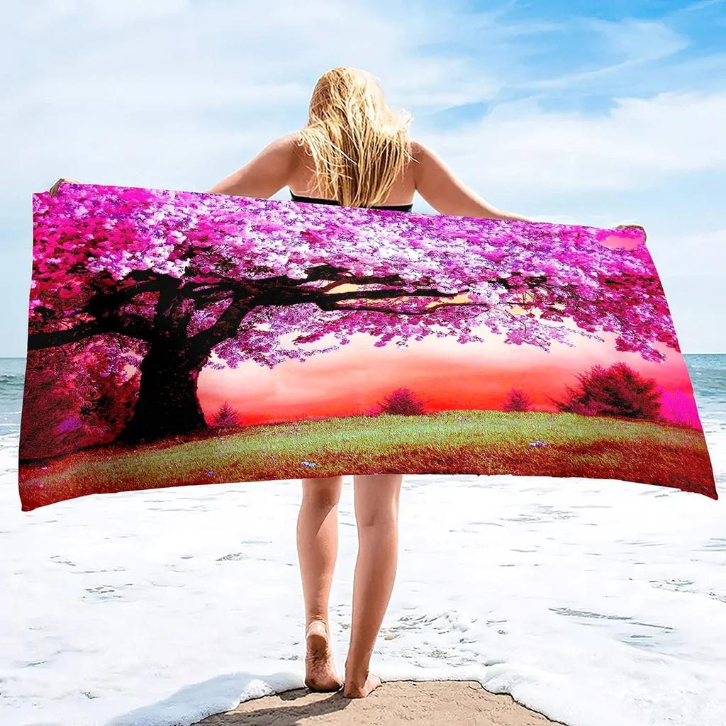 Lightweight Thin Beach Towel Plum Bossom Flower Oversized Microfiber Sand Free Towels Quick Dry Travel Camping Beach Accessories