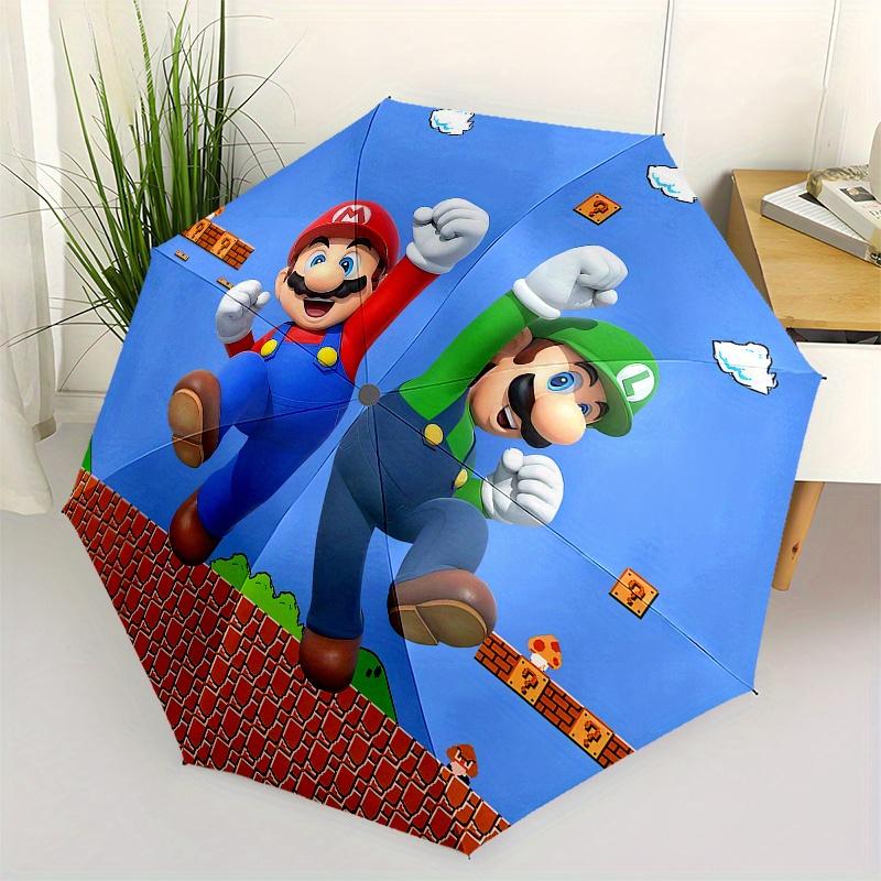 Super Mario Bros. Round Sticker, Featuring Mario & Luigi! Umbrella, Cute Umbrella with Cute Design, Portable 3-Fold Compact Umbrella for Men & Women,