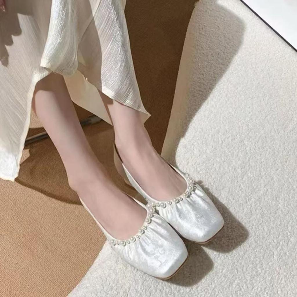 Small leather shoes spring new square head thick heel low heel lazy shoes national style new Chinese shallow mouth single shoes