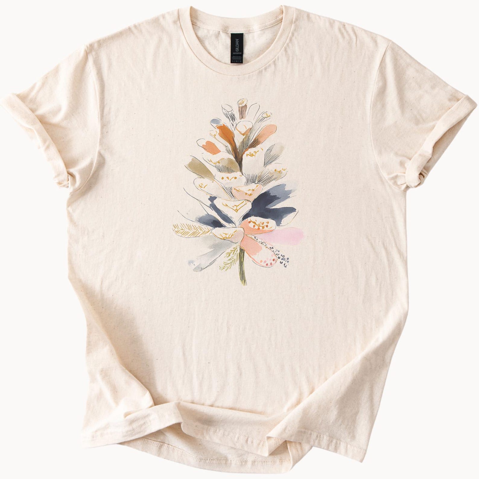 Hand Drawn Pinecone Watercolor Nature Art Graphic Tee Shirt 150