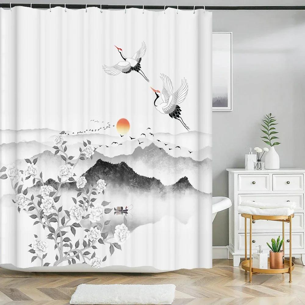 Plant Flowers and Birds Shower Curtain 180x180cm Floral Printed Shower Curtain Polyester Bath Curtain Bathroom Decor With Hooks