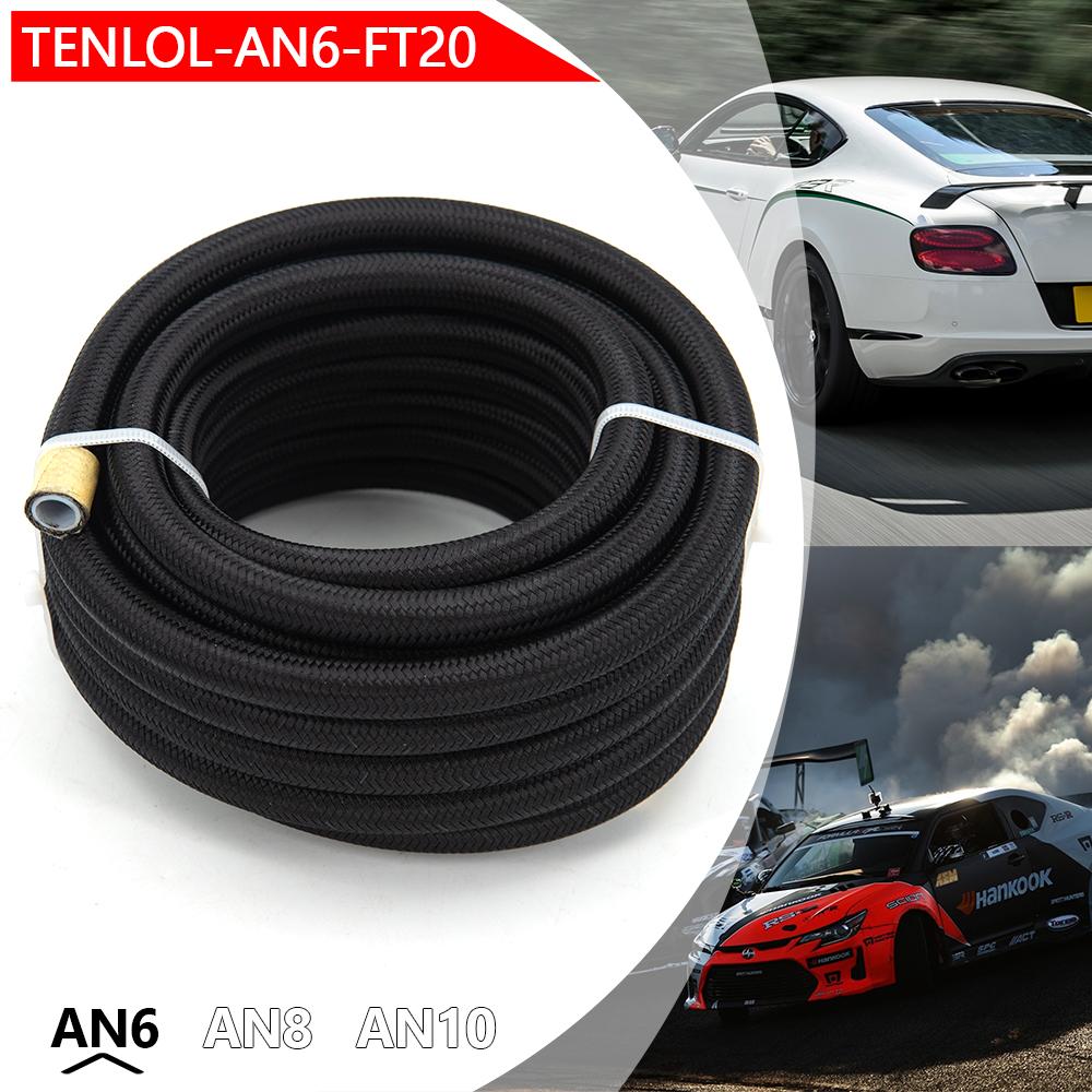 Free Shipping 10/20 FEET 3m/6m AN6 AN8 AN10 PTFE Oil Fuel Hose NYLON Braided Inside PTFE