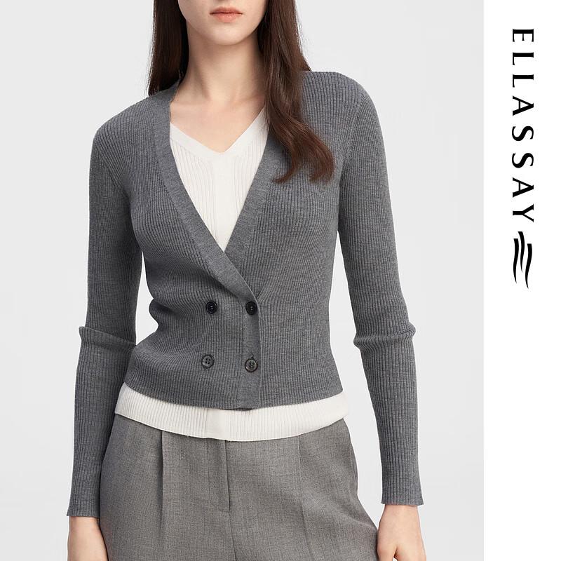 ELLASSAY Women's Autumn Slim-fit Merino Wool V-Neck Knit Sweater