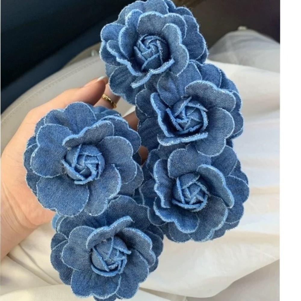 Denim Blue Flower Banana Clips Camellia Floral Twisted Hair Clip Sweet Women Vertical Clip  Spring