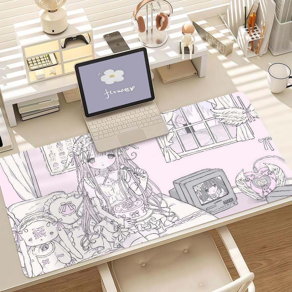 Cute Anime Angel Girls Mouse Pad Anti Slip Rubber Edge Locked Thickened Laptop Gaming Desk Mat