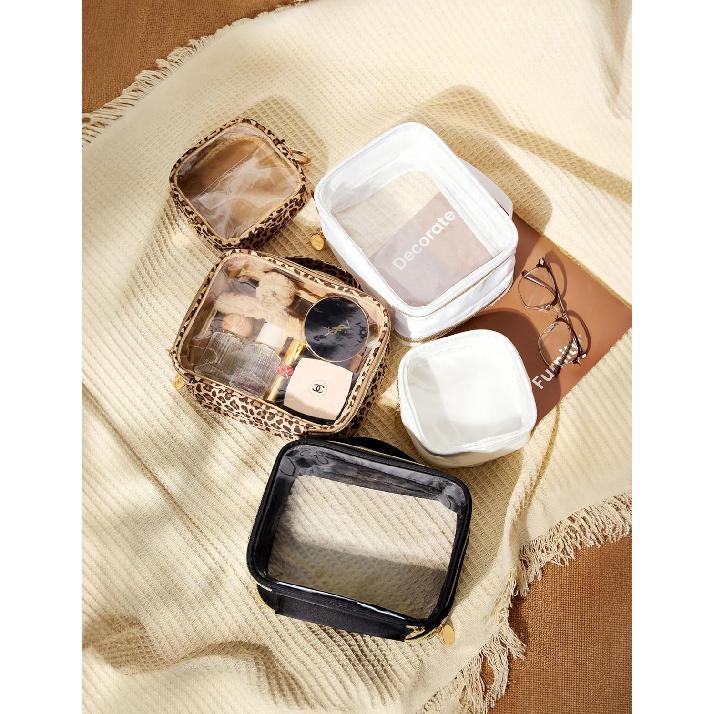 Yarnic Clear Travel Makeup Bag Transparent Portable Toiletry Bags Two Compartments Cosmetic Bag with Handle Nylon and PVC Makeup Organizer Pouch