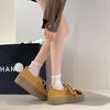 Yellow Platform Boken Shoes Women's All-inclusive Height Increase Summer and Autumn 2025 New Models with Skirts Lace-up Loafers Single Shoes