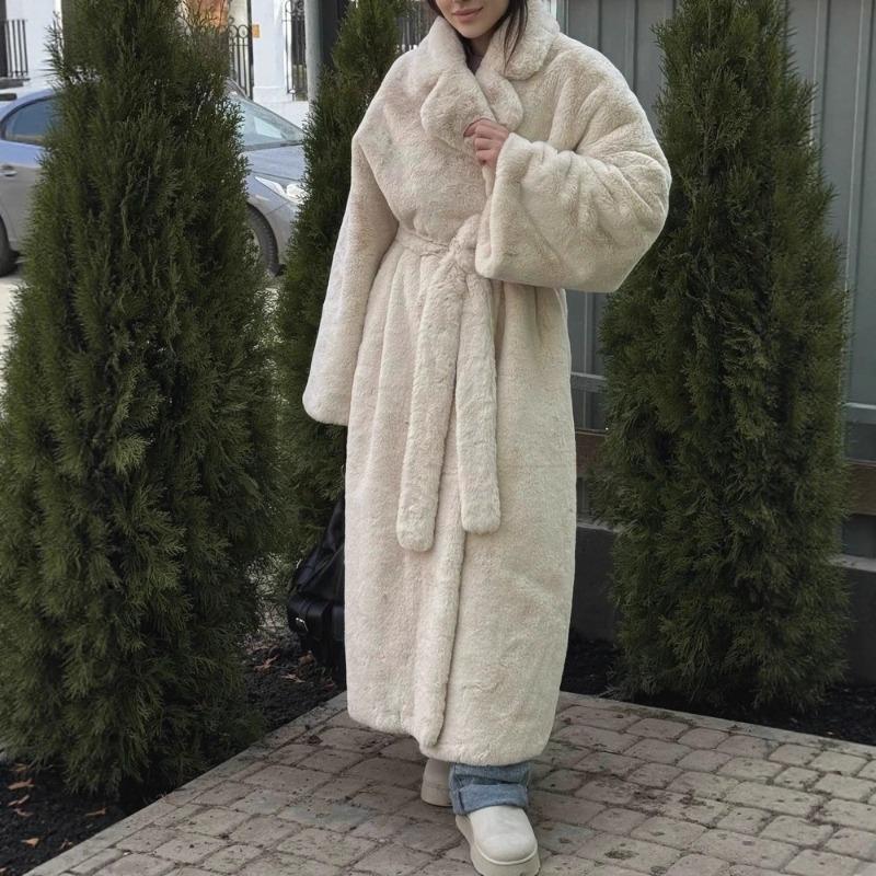 Fur Autumn and Winter Environmentally Friendly Imitation Rabbit Fur Jacket Women's Long Belt Temperament Coat