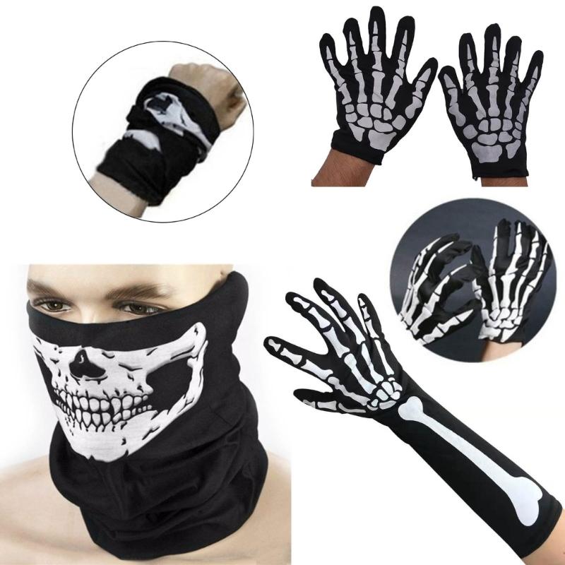Skeleton Gloves Skull Face Mask for Adult Men Costume Halloween Party Cosplay