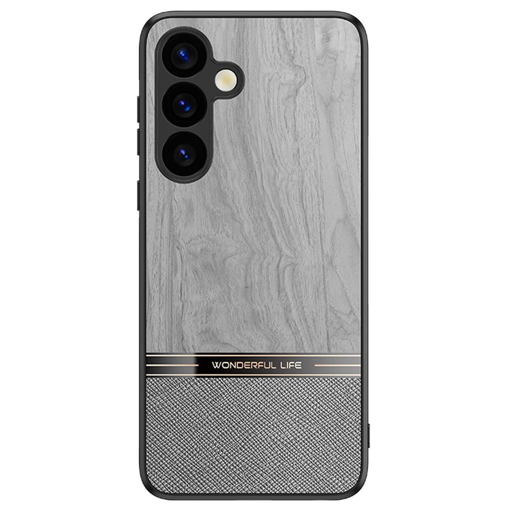 For Samsung Galaxy A35 5G Case Wood Texture Leather Coated TPU Phone Protective Cover