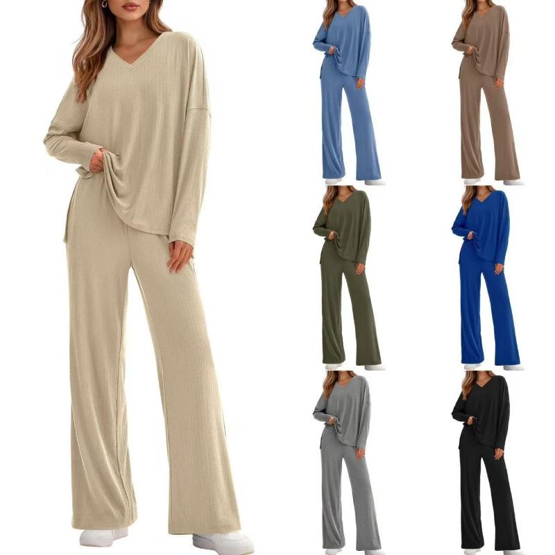 Autumn/Winter Two-Piece Set Casual Fashionable Loose-Fitting Long-Sleeve Top and Wide-Leg Pants