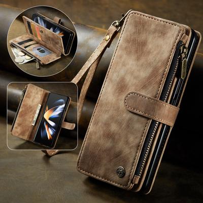 Anti -Knock Vintage Business Leather Wallet Case For Samsung Galaxy Z Fold4 Fold 4 Fold3 Fold 3 5g Card Slot Folding Cover