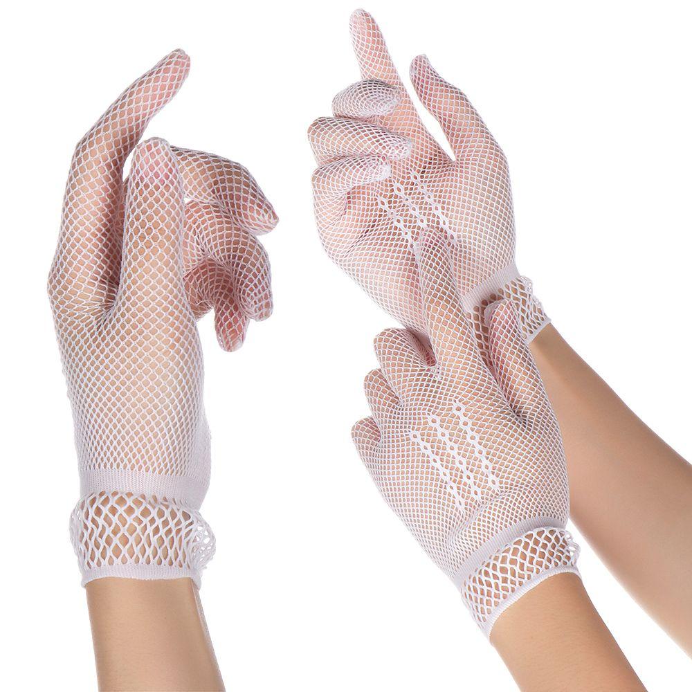 White Black Evening Party Accessory Uv-proof Driving Lace Finger Mesh Fishnet Gloves Bride Mittens