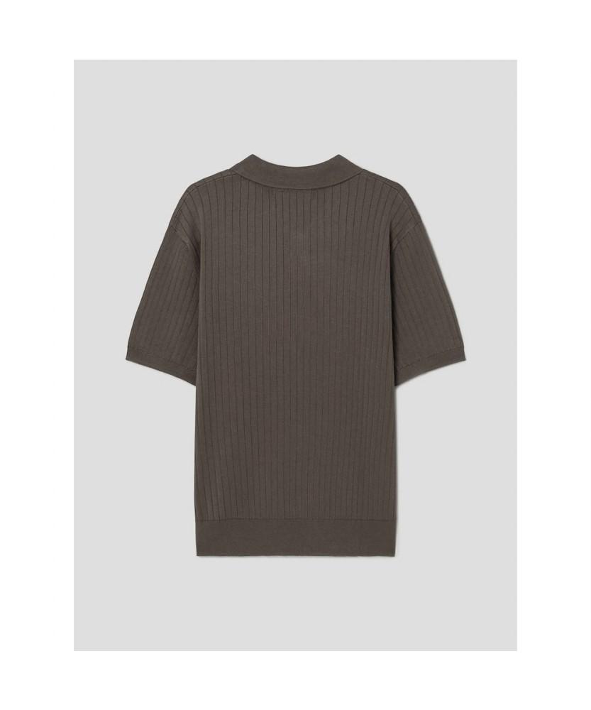 8seconds Ribbed Collar Neck Short Sleeve Knit Brown