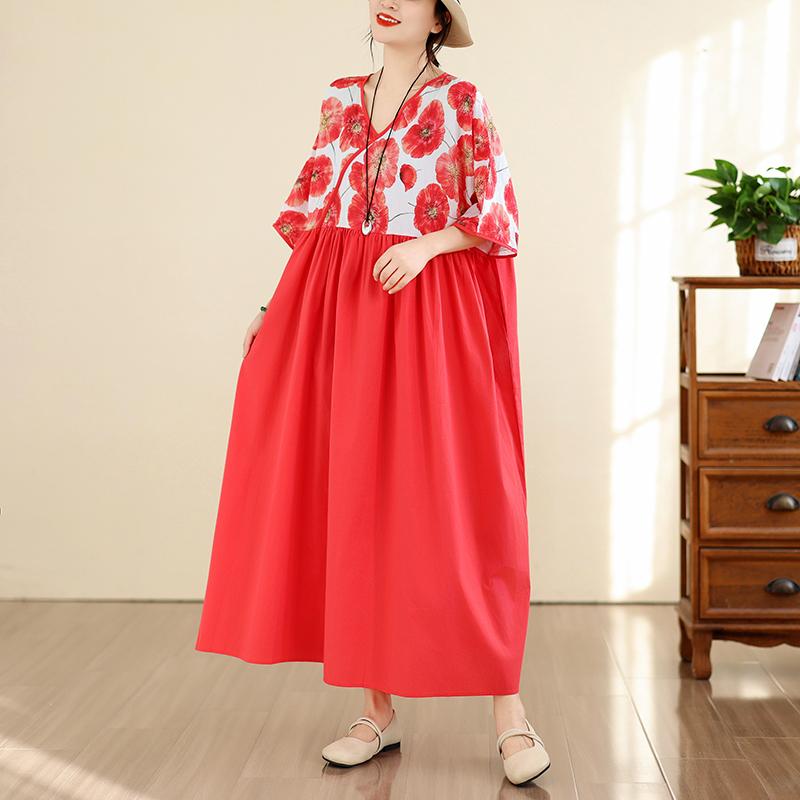 DIMANAF New 2026 Women Plus Size Summer Casual Floral Long Dress Cotton Loose Oversize Maxi Beach Sundress Elegant Vintage Lady Print