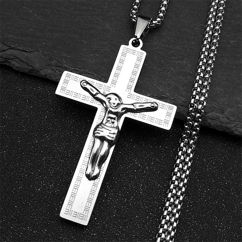 Christian Jesus Crucifix Cross Big Pendant Necklace for Women Men Stainless Gold Color Man Chain Necklaces Amulet Jewelry Gift