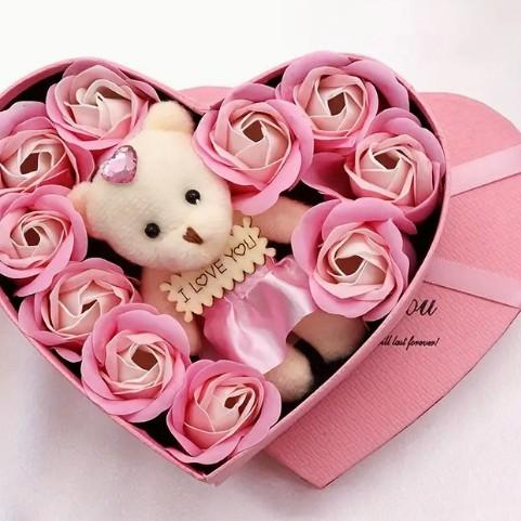 Rose Bear Soap Love Gift Box Romantic Valentines Day Gift Wedding Party Birthday Simulated Flower Room Decoration Home Supplies