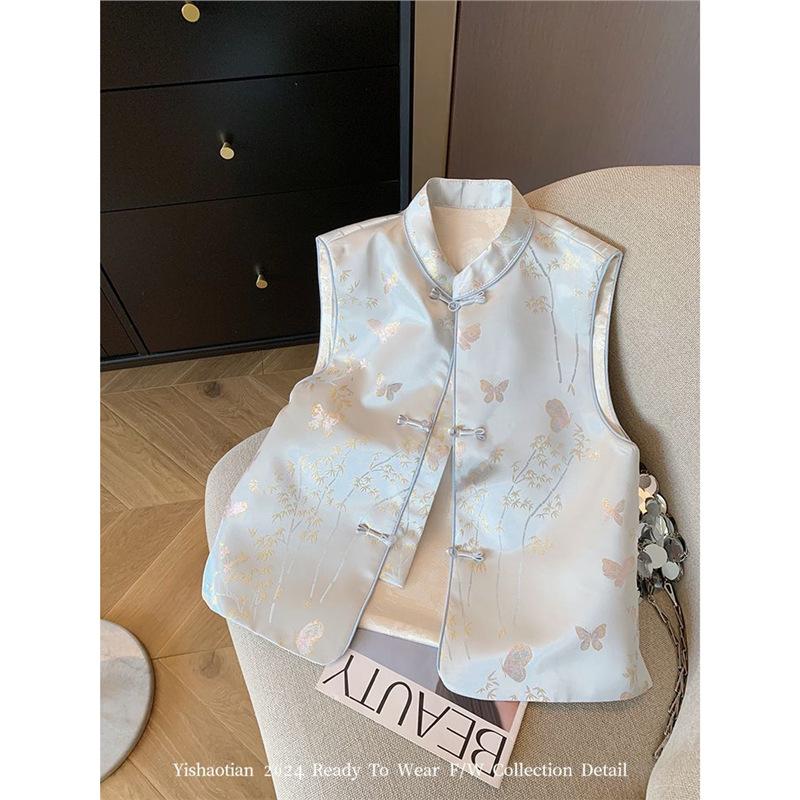 Early spring jacquard buckle vest women's new high-end sense middle-aged women's temperament vest