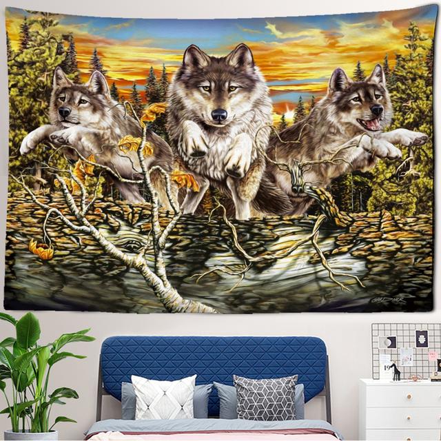 Fantasy Wolf Tapestry Wall Hanging Animal Aesthetic Room Decoration Bohemian Psychedelic Mandala Home Dormitory Wall Decoration