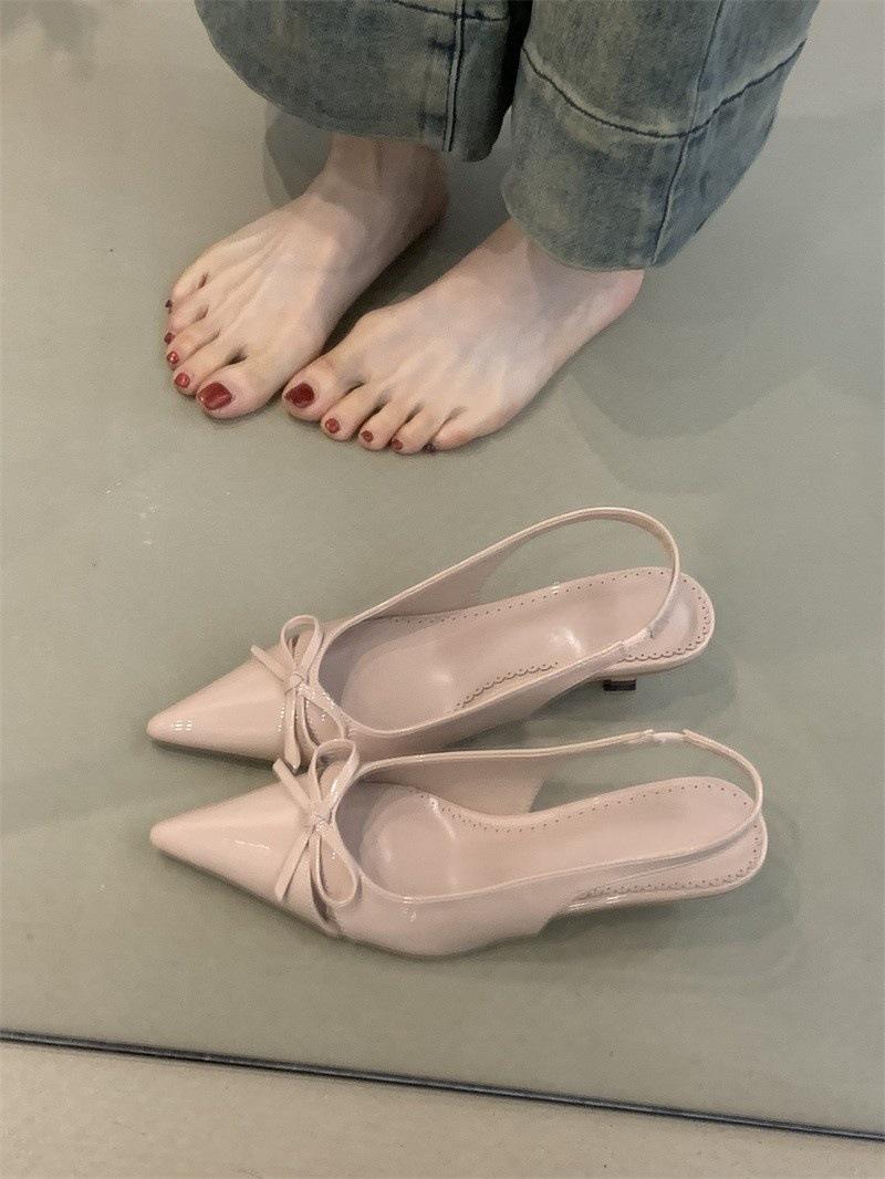 

Нежные туфли на высоком каблуке в стиле феи 2025 года, новый французский темперамент, элегантные босоножки с заостренным носком и тонким каблуком, с неглубоким носком и головкой-мешком 40