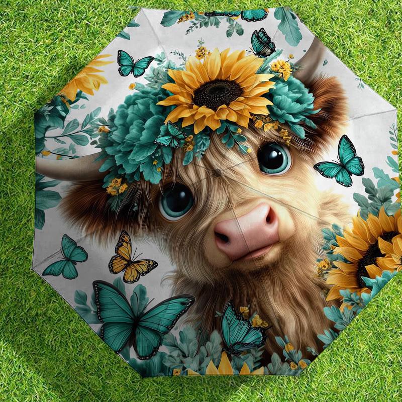1pc Butterfly Cow Pattern Umbrella Design Automatic Opening and Closing Umbrella, High-quality Travel Umbrella,  c1128055