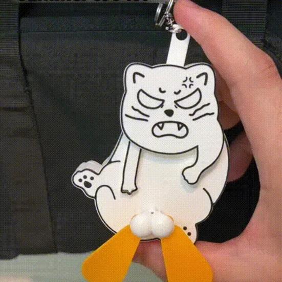 Prank Cat Fan Keychain Pendant Playful Animal Doll Propeller Keychain Bag Backpack Belt Loop Keyring
