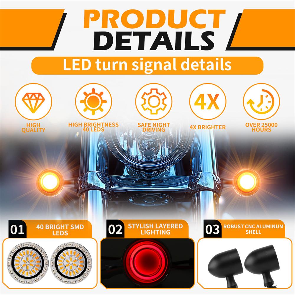 Motorcycle Bullet LED Turn Signal Blinker Brake Running Tail Lights Universal
