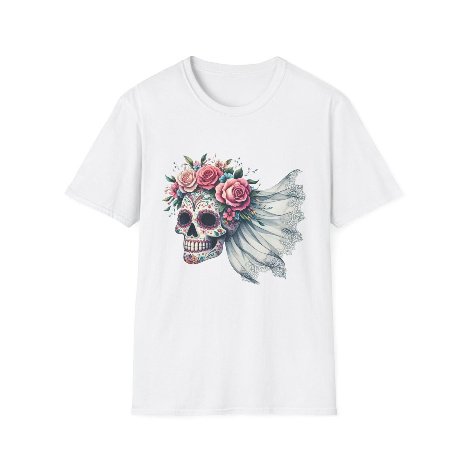 Floral Skull Graphic T-Shirt, Trendy Gothic Tee, Festival Outfit, Casual S разноцветный