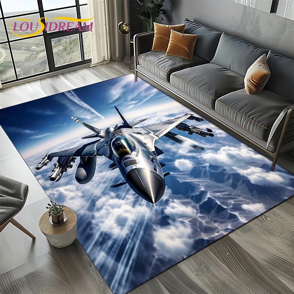 Cartoon 3D Space Spitfire Aircraft Air Force Jet Fighter Carpet Rug for Living Room Bedroom Sofa Decoration,Non-slip Floor Mat