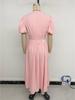 2026 Women's Summer V-neck Slit Dress with Bubble Short Sleeves, Mid-length