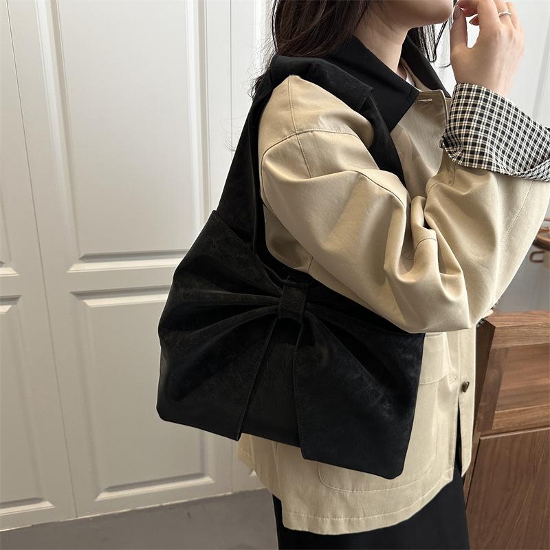 Autumn Winter New Fashi Simple Shoulder Bag Large Capacity Tote Bow Underarm Stylish Handle Bag Texture Simple Commuting Bag