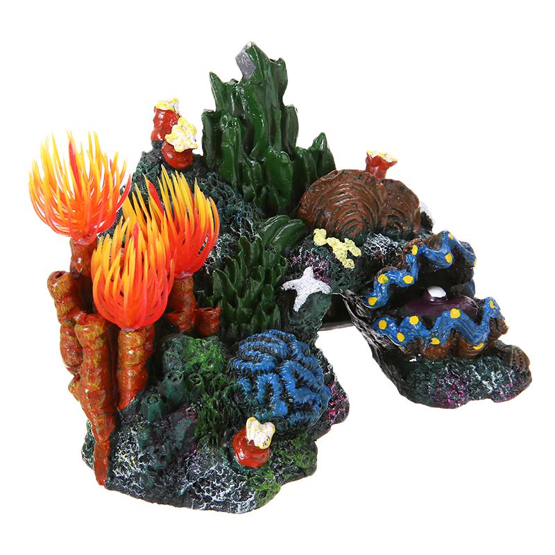 Resin Coral Plant Shell Reef Mountain Aquarium Ornament Fish Tank Cave