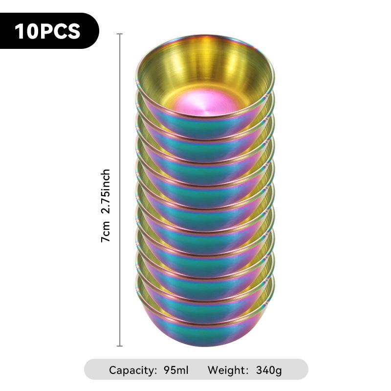 4-Piece Set of Gold 304 Stainless Steel Round Seasoning & Dipping Bowls for Soy Sauce