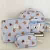 Blue Striped Teddy Bear Makeup Bag Cartoon Girl Heart Portable Large Capacity Quilted Toiletry Storage Bag for Going Out