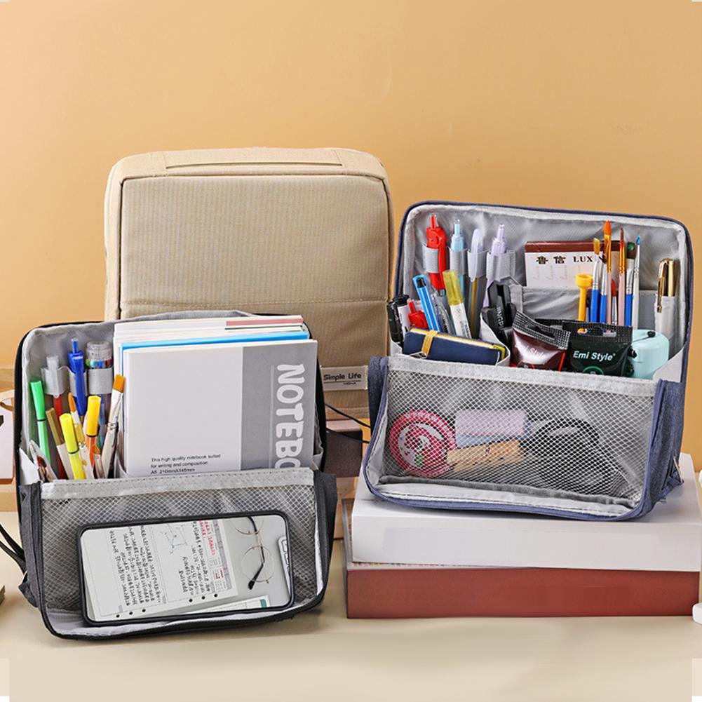 Portable Stand-Up Makeup Brush Holder Standing Makeup Bag Large Capacity Oxford Cloth Simple Stationery Organizer Student