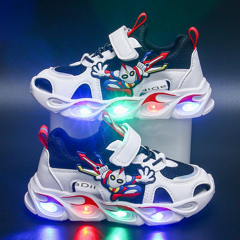 

Children s sports shoes with lights, new spring and autumn models for boys and girls, mesh breathable, non-slip soft-soled sandals for primary school 24Inner Length15.1centime синий