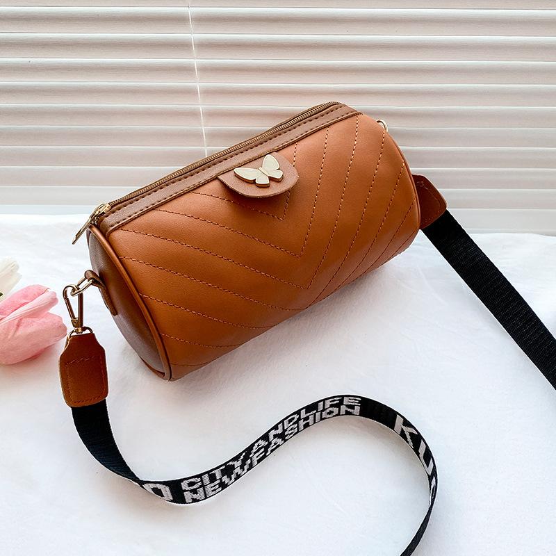 Cylinder women's bag spring and summer new v-pattern shoulder bag crossbody letter broadband pillow bag one piece hair