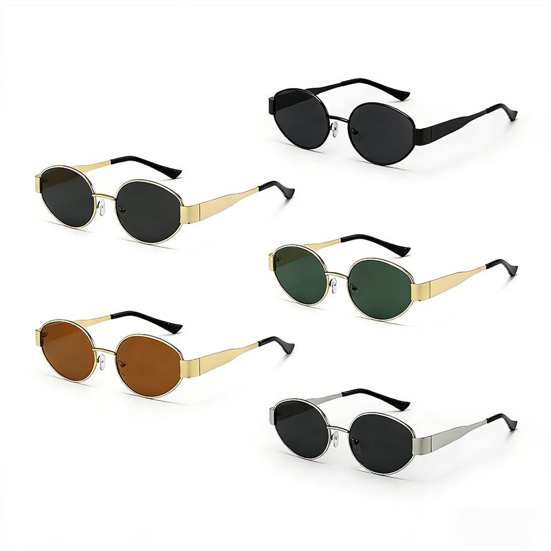 5 Pieces/Set Of Sunglasses Fashion Men Women Vintage Oval Metal Sun Glasses Trendy Outdoor Photography Accessory Eyeglasses