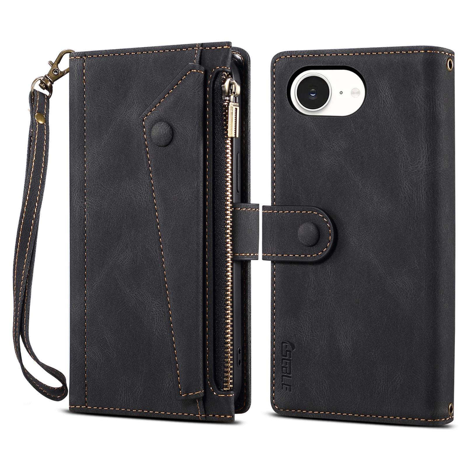 

ESEBLE Star Series For iPhone 16e Case Zipper Wallet Leather Stand Phone Cover Black