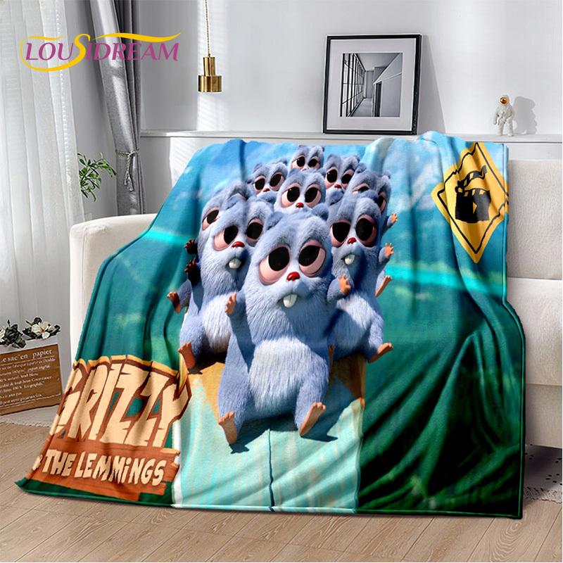 Cartoon 3D Grizzy und die Lemminge Decke, Weiche Überwurfdecke für Zuhause Schlafzimmer Bett Sofa Picknick Reise Büro Abdeckung Decke Kinder