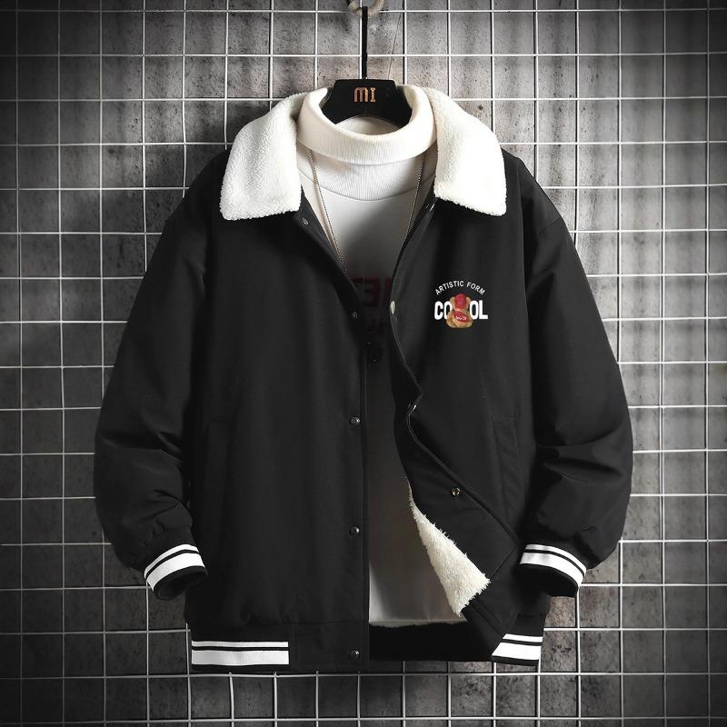 New fleece thickened couple cotton clothes, student winter clothes, cold-proof tops, men's fleece thickened cotton-padded clothes lapel